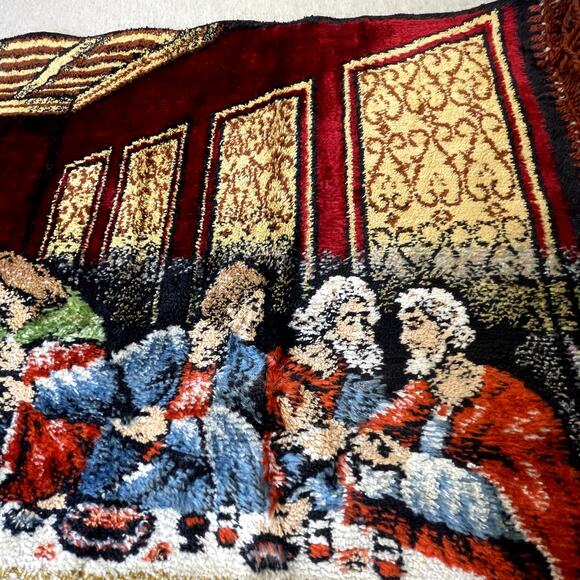 Vintage P&C Italian Tapestry The Last Supper 1970s Red Fringe 40 x 20 - Picture 3 of 11